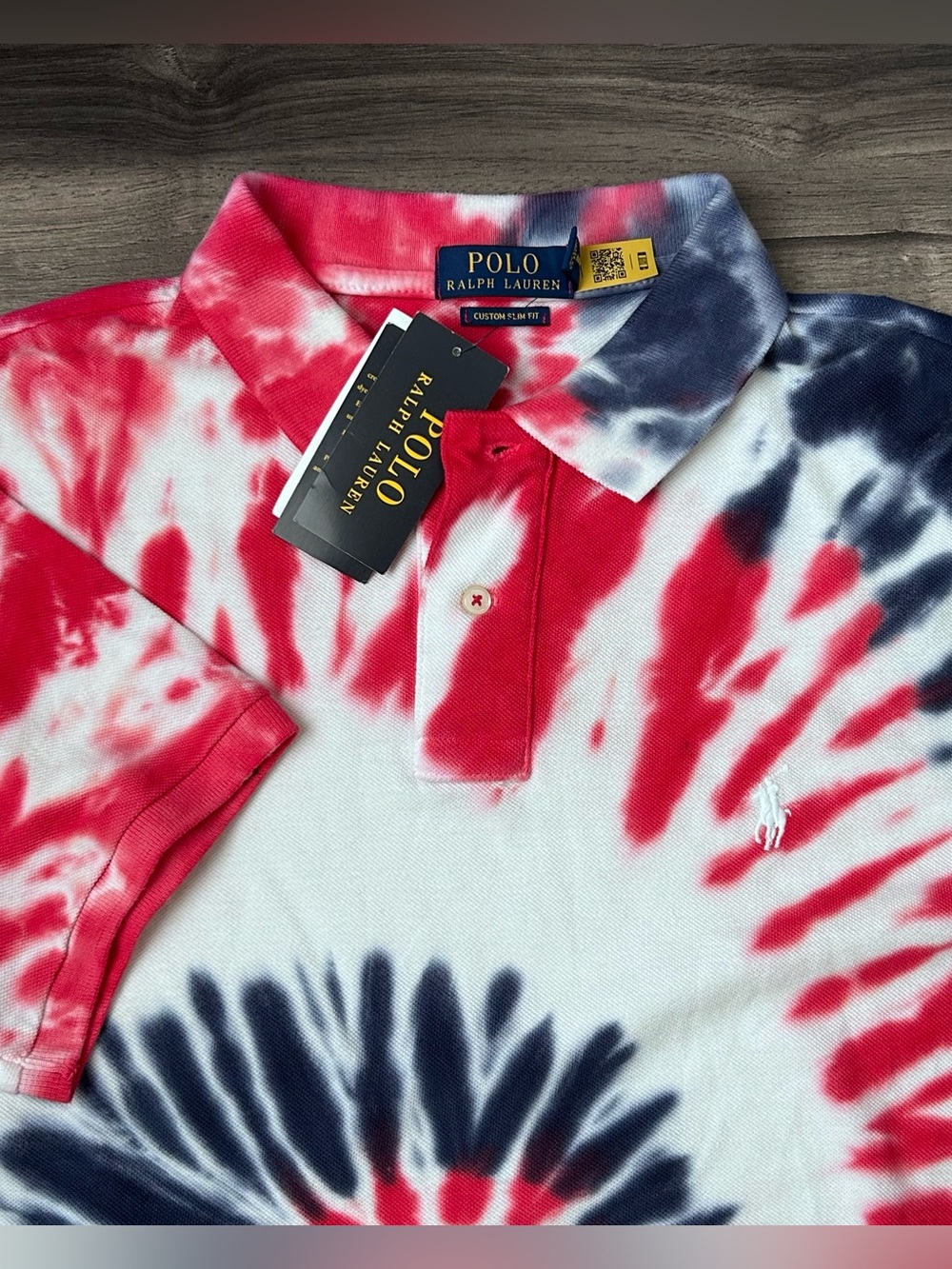 Polo Ralph Lauren Custom Slim Fit Tie Dye Polo Shirt Red Blue White Men’s Large